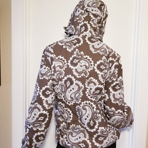 BURTON WOMEN SKI SNOW WINTER JACKET DETACHABLE HOOD BROWN AQUA PAISLEY SIZE S * - Picture 5 of 11